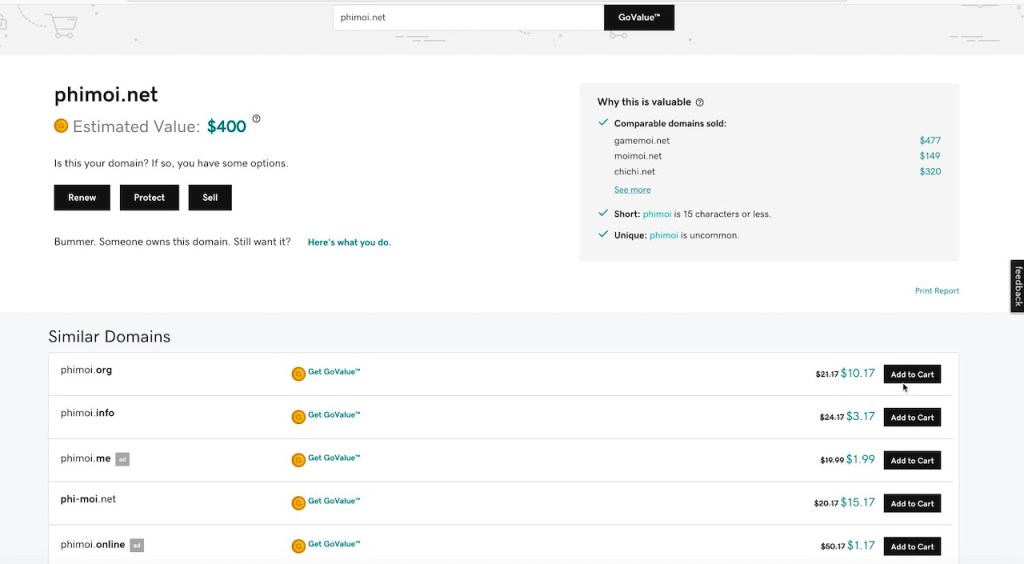 Công cụ thẩm định giá trị tên miền của GoDaddy