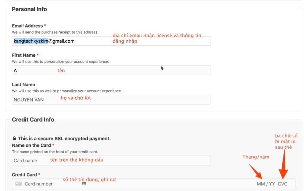 Điền Thông tin thanh toán Perfmatters