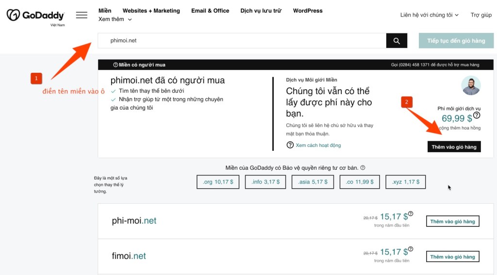 mua tên miền đã bị người khác mua với GoDaddy