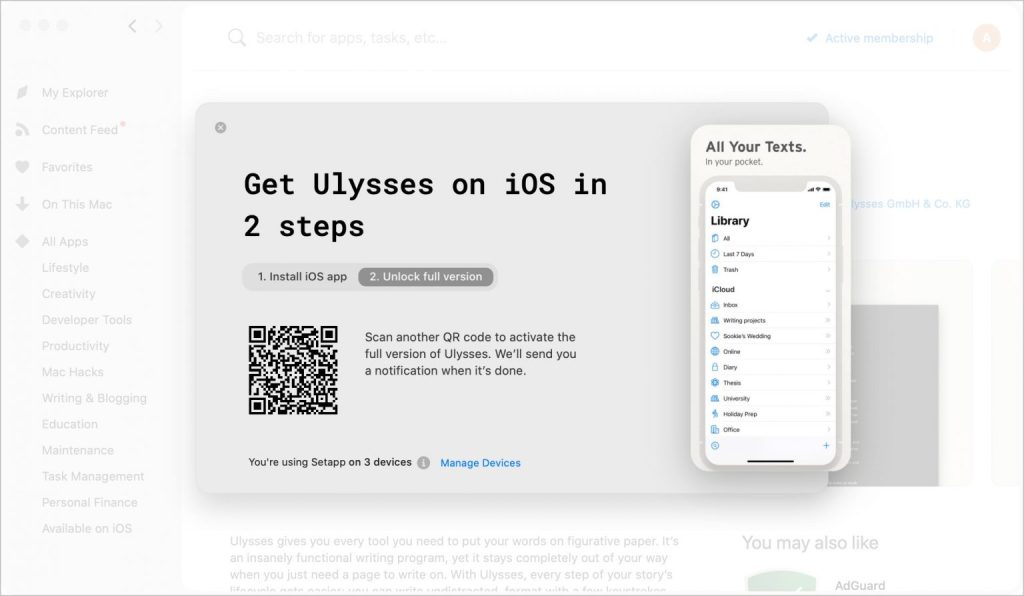QR code Ulysses setApp